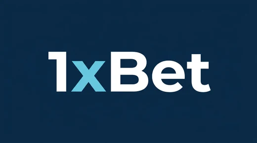 1xBet 공식 브랜드 로고, 파란색 배경의 흰색 1xBet 표기